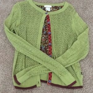Olive Green cardigan with flower details inside